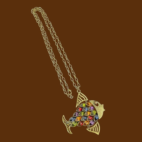 Vintage Bejeweled Fish Pendant Necklace 🎉2X Host Pick🎉 - Picture 5 of 7